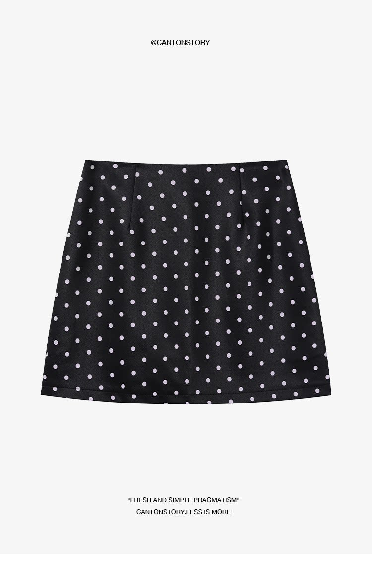 Cantonstory Polka Dot Slim Fit High Waist Skirt