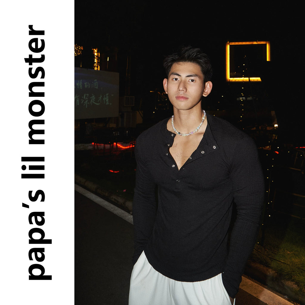 PAPASLILMONSTER Simple Slim Fit Solid Color Knitted Long Sleeve Tee