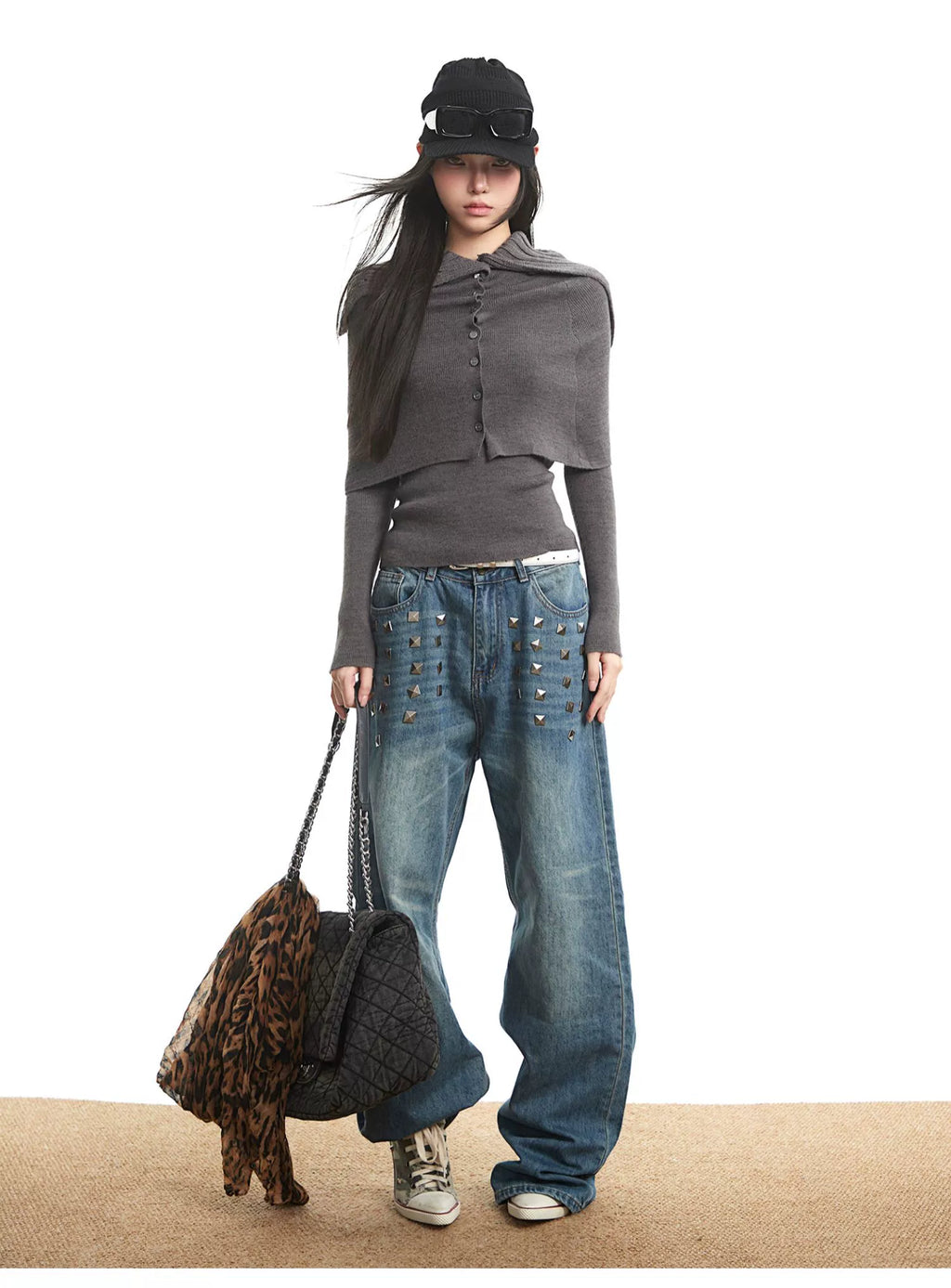 UNCMHISEX Turtleneck Long-sleeved Knitted Cardigan