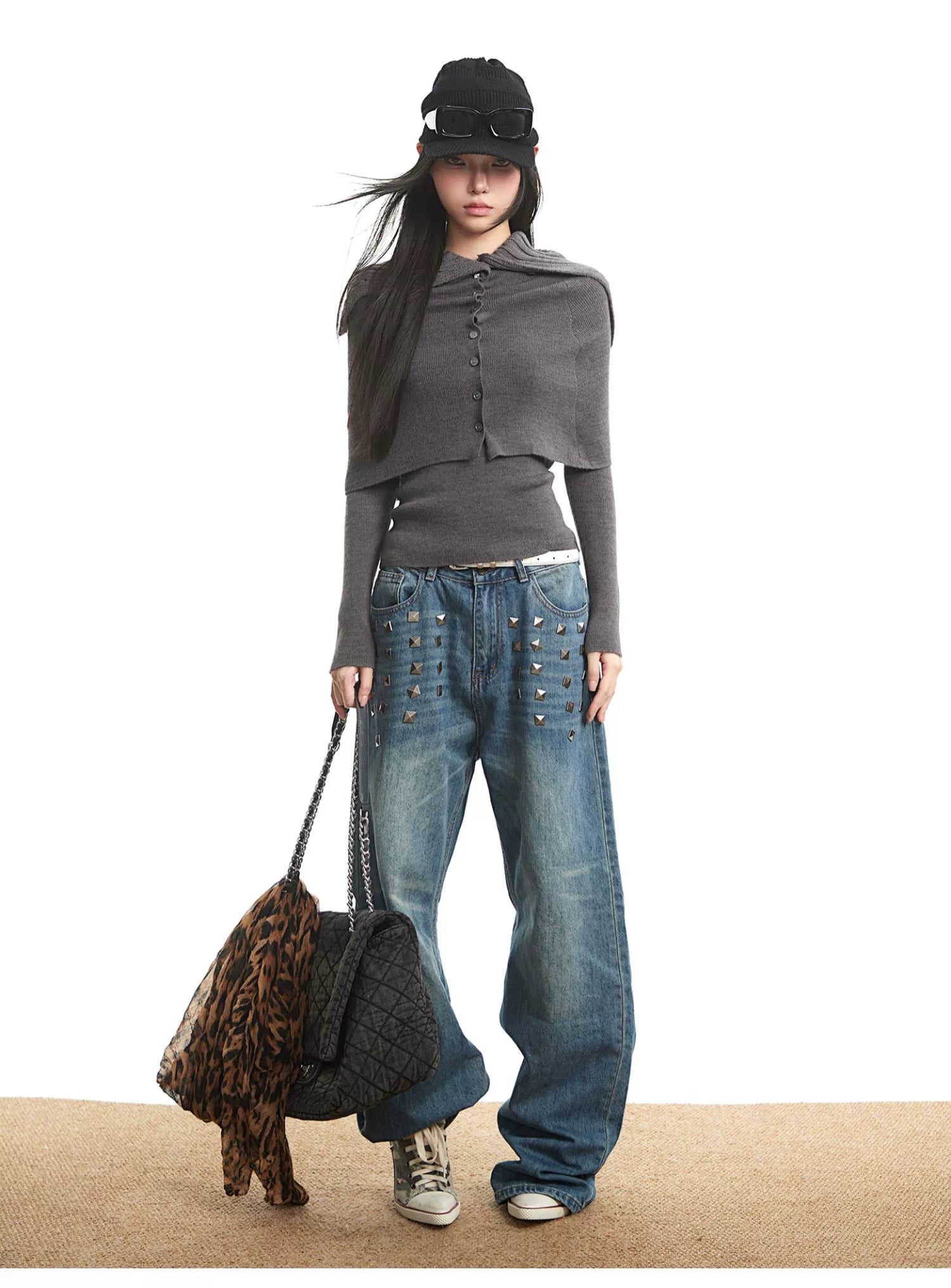 UNCMHISEX Turtleneck Long-sleeved Knitted Cardigan
