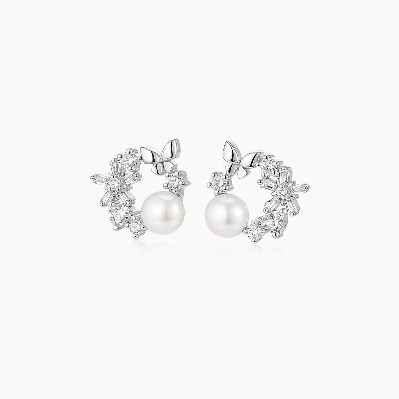 KADER Cloud Butterfly Wreath Freshwater Pearl Stud Earrings