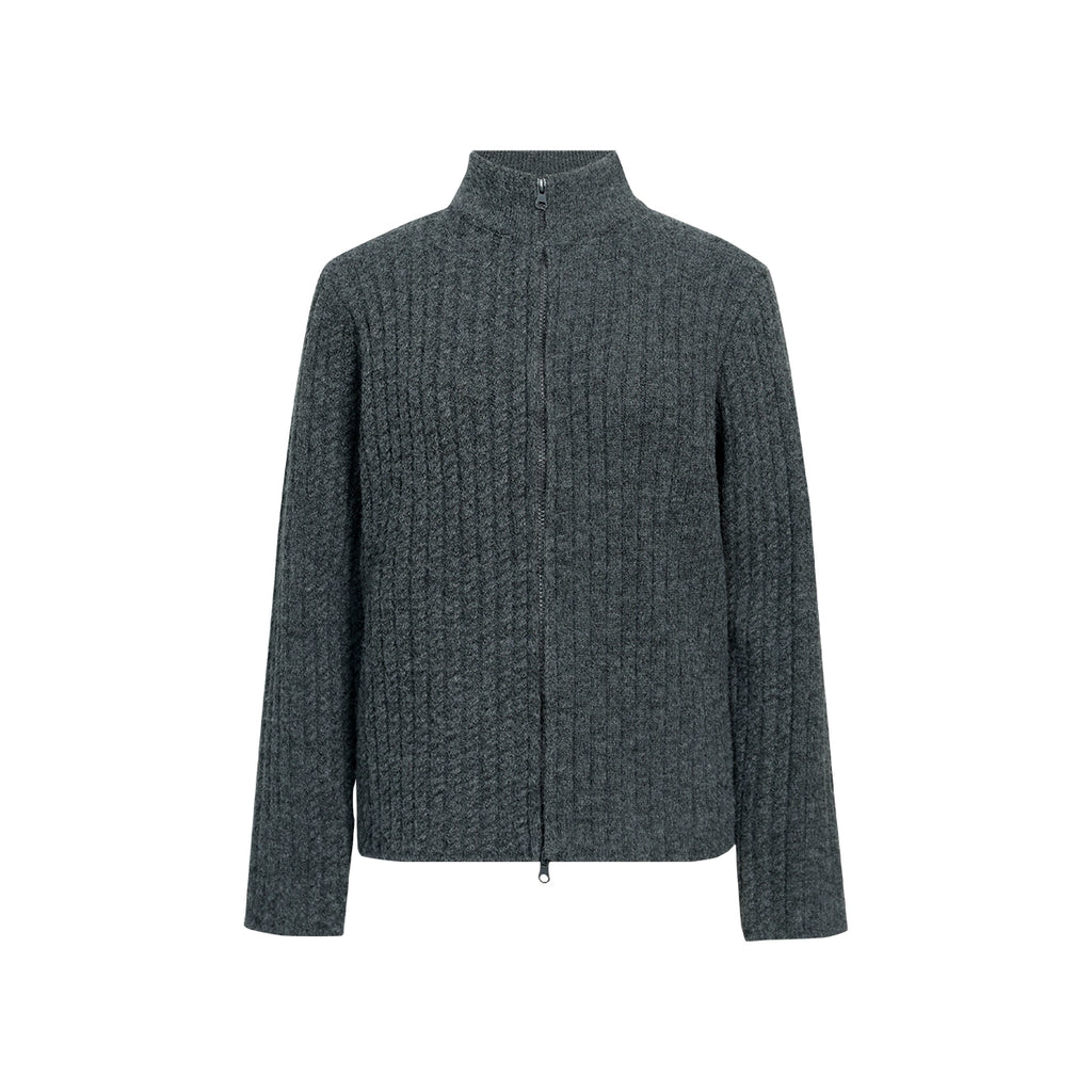 FUNKYFUN Twist Double Pit Strip Zipper Knitted Sweater Jacket