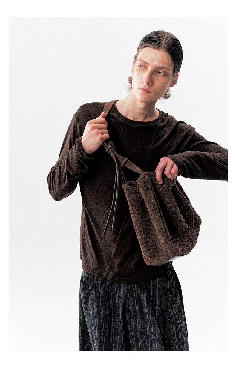 NOT UGLY 25AW Kendo hand-woven tan double strap shoulder suede soft diagonal span hobo bag