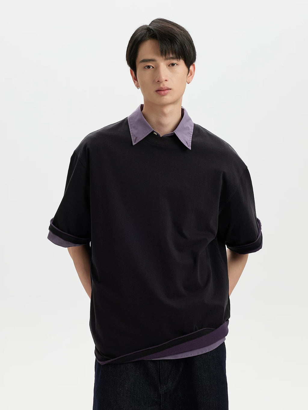 BUTTBILL Retro Contrast Casual Tee