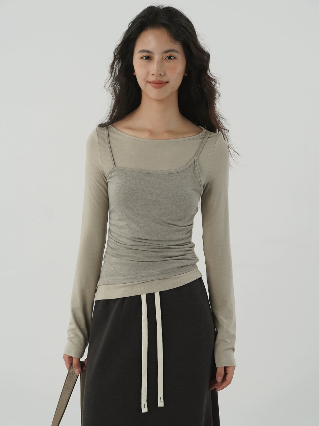 EIGHTHMONTH Suspender Fake Two-piece Splicing Slim-fit Pleated Long Sleeve