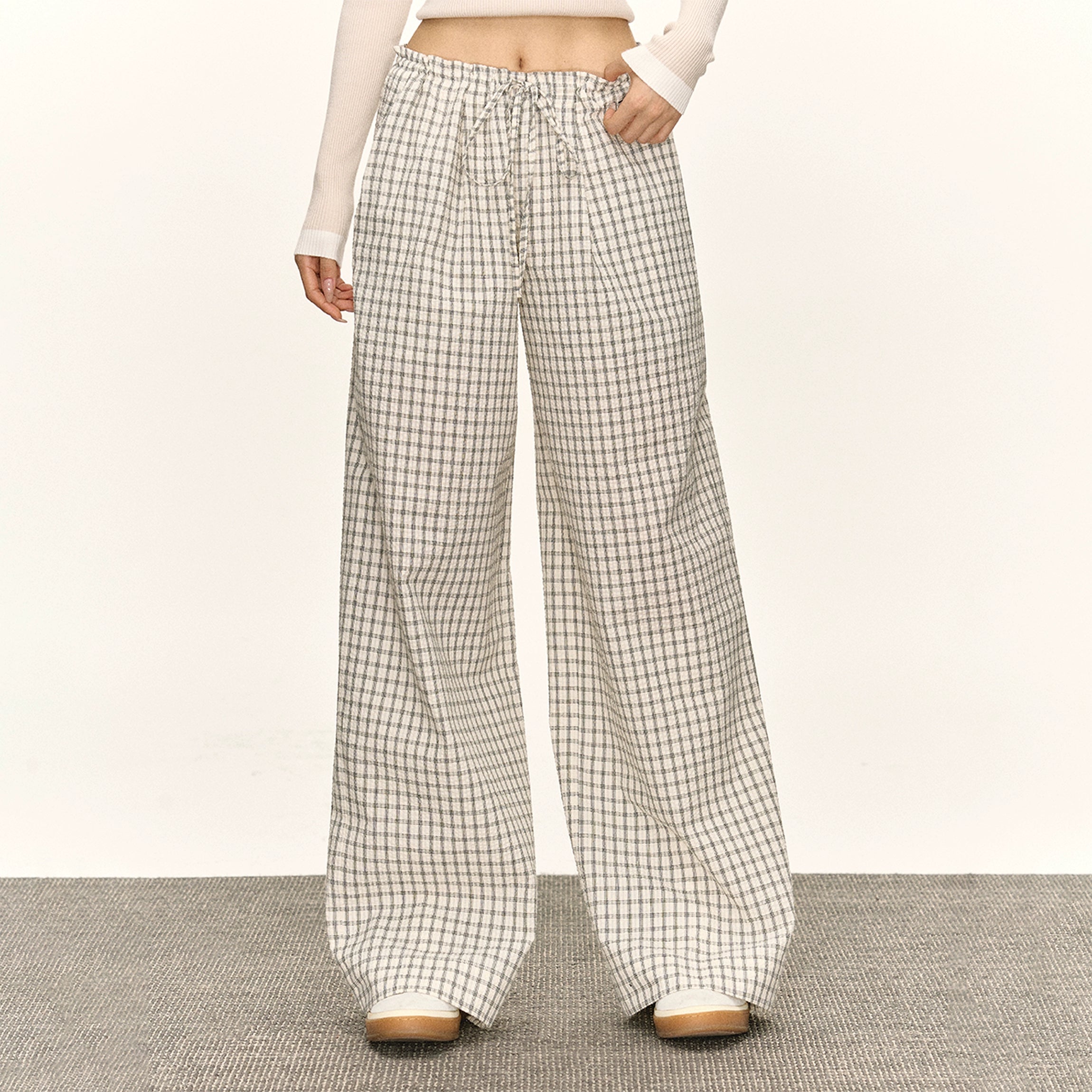 Ariseism Vintage Thin Plaid Casual Pants