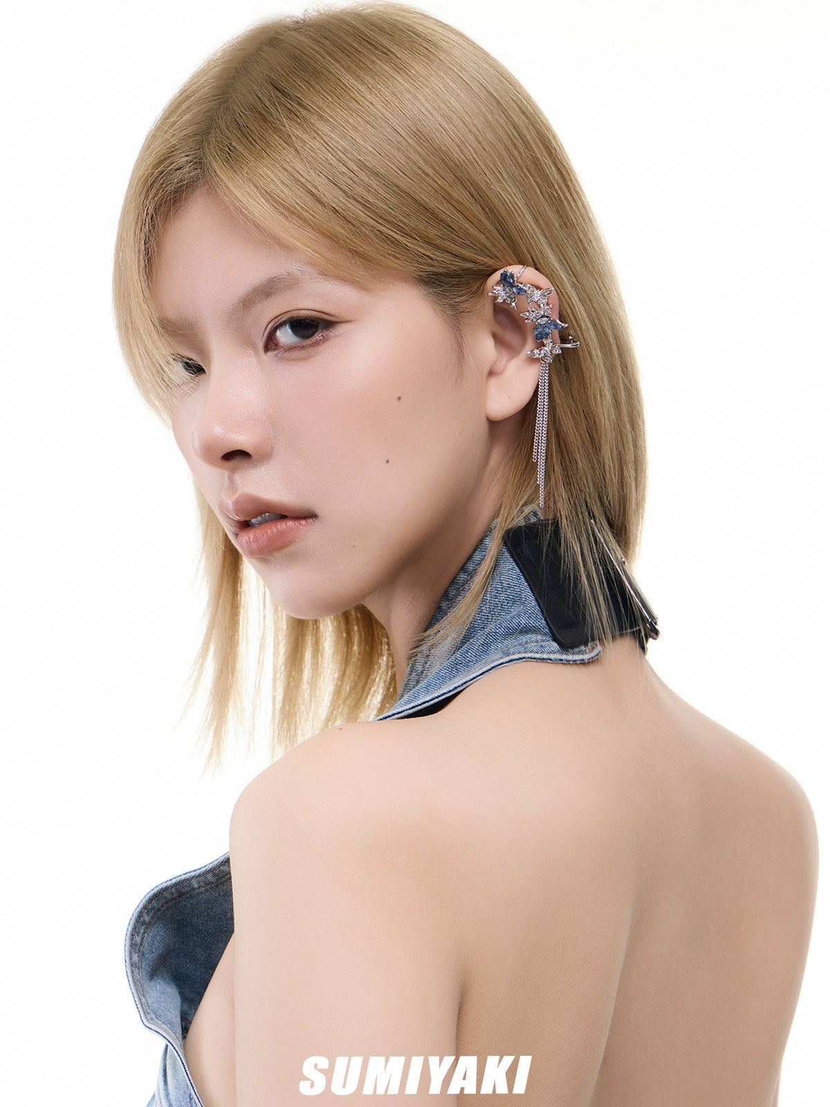 SUMIYAKI Multi-layer Broken Diamond Butterfly Fringed Ear Clips
