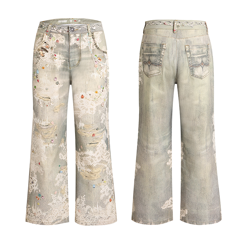 DND4DES Retro Lace Straight Jeans