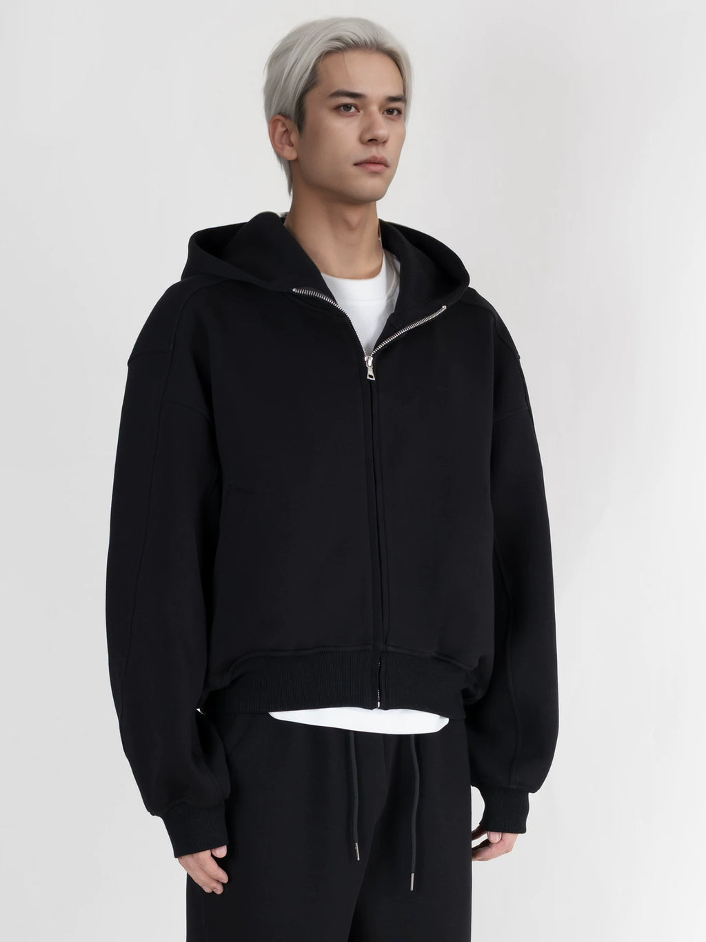 PERDU Vintage Hooded Zipper Profile Foundation Short Sweater