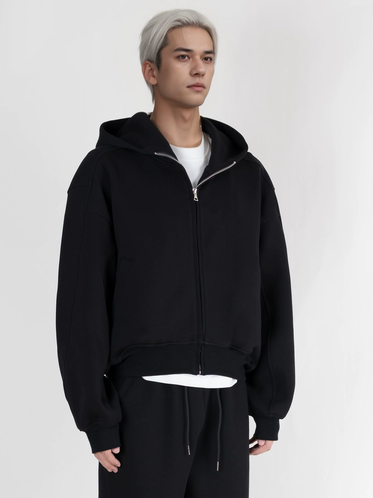 PERDU Vintage Hooded Zipper Profile Foundation Short Sweater