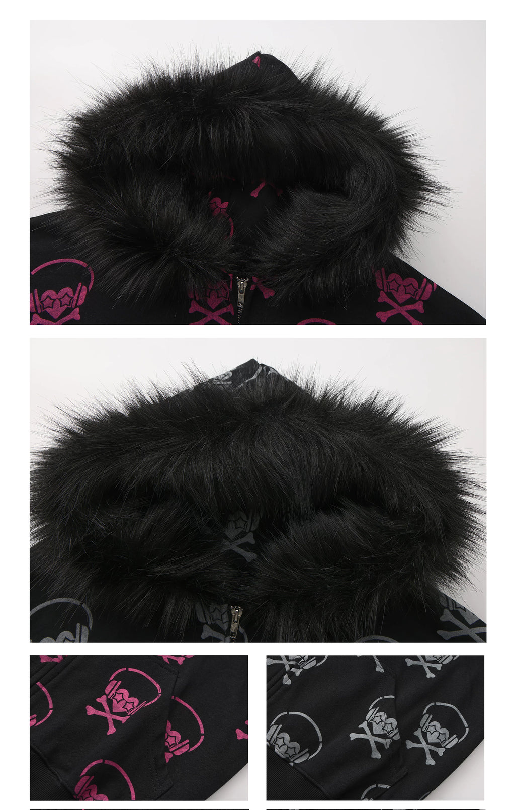 PAIKI Full of Headphones Skull Fur Collar Jacket