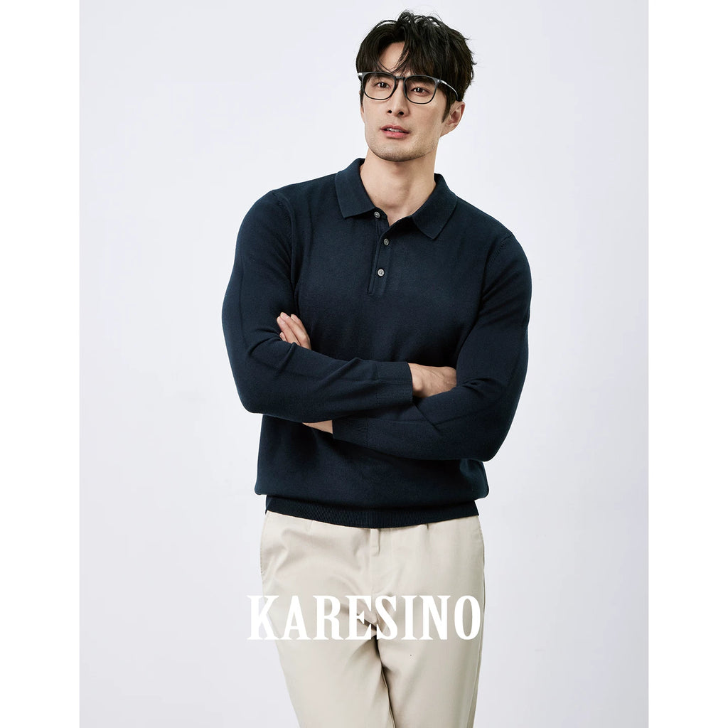 KARESINO Lyocell Wool, Lapel Polo Knitted Sweater