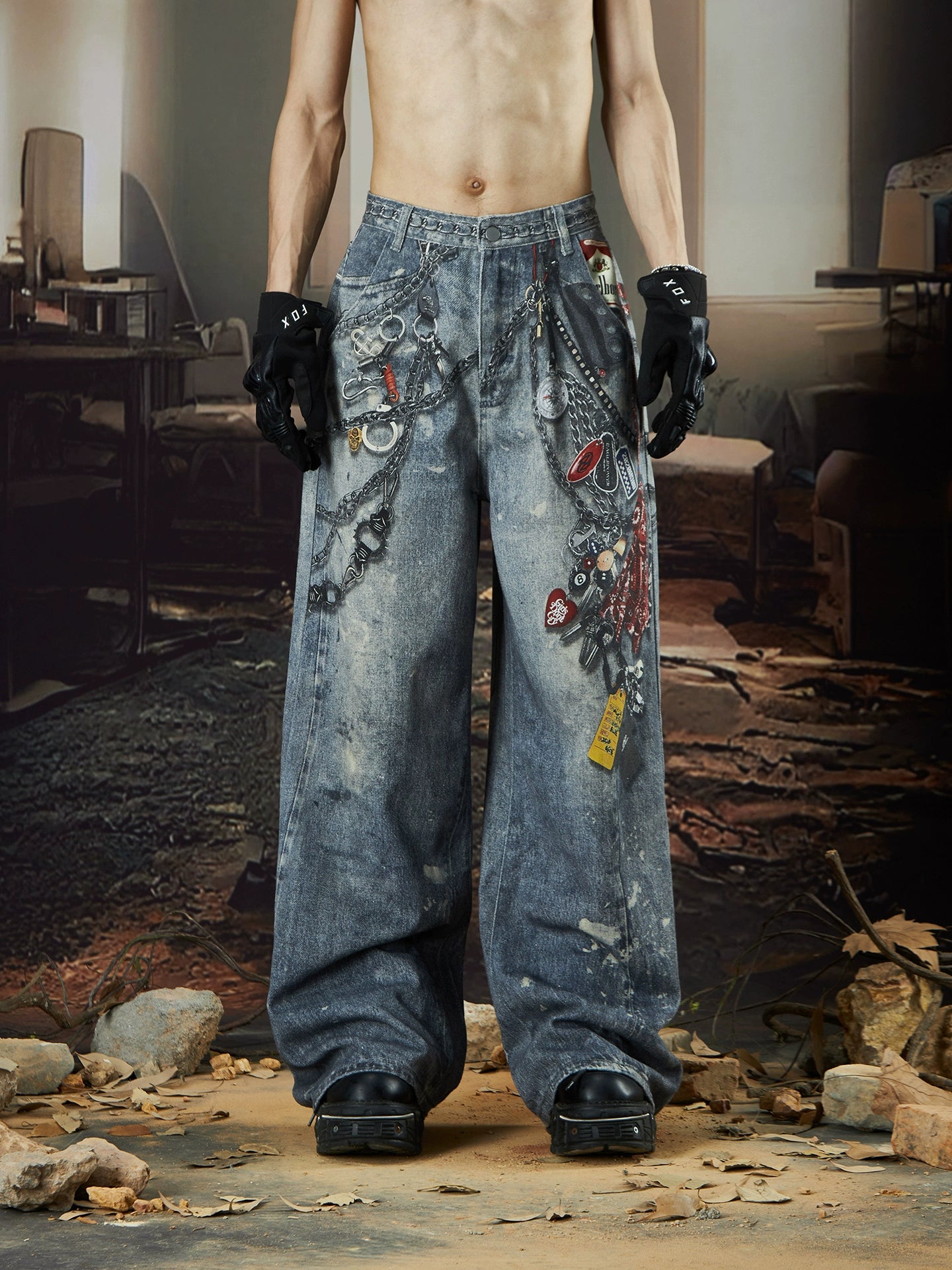 NOMANIAI Digital Printing Loose Straight Print Jeans