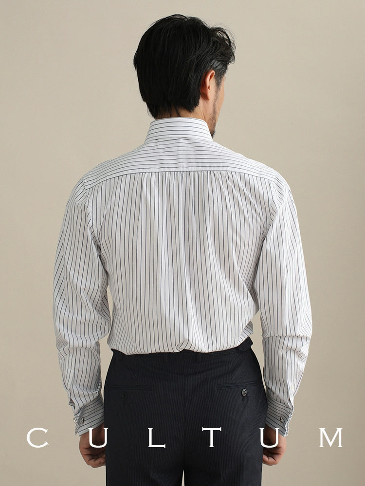 CULTUM Long Pointed Neck Blue Striped Shirt