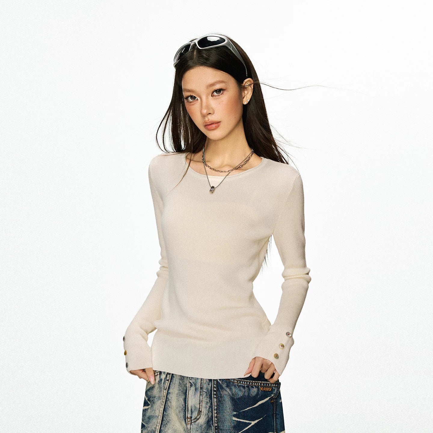 Cherry Melody American-Style Fitted Long-Sleeve Knit Top