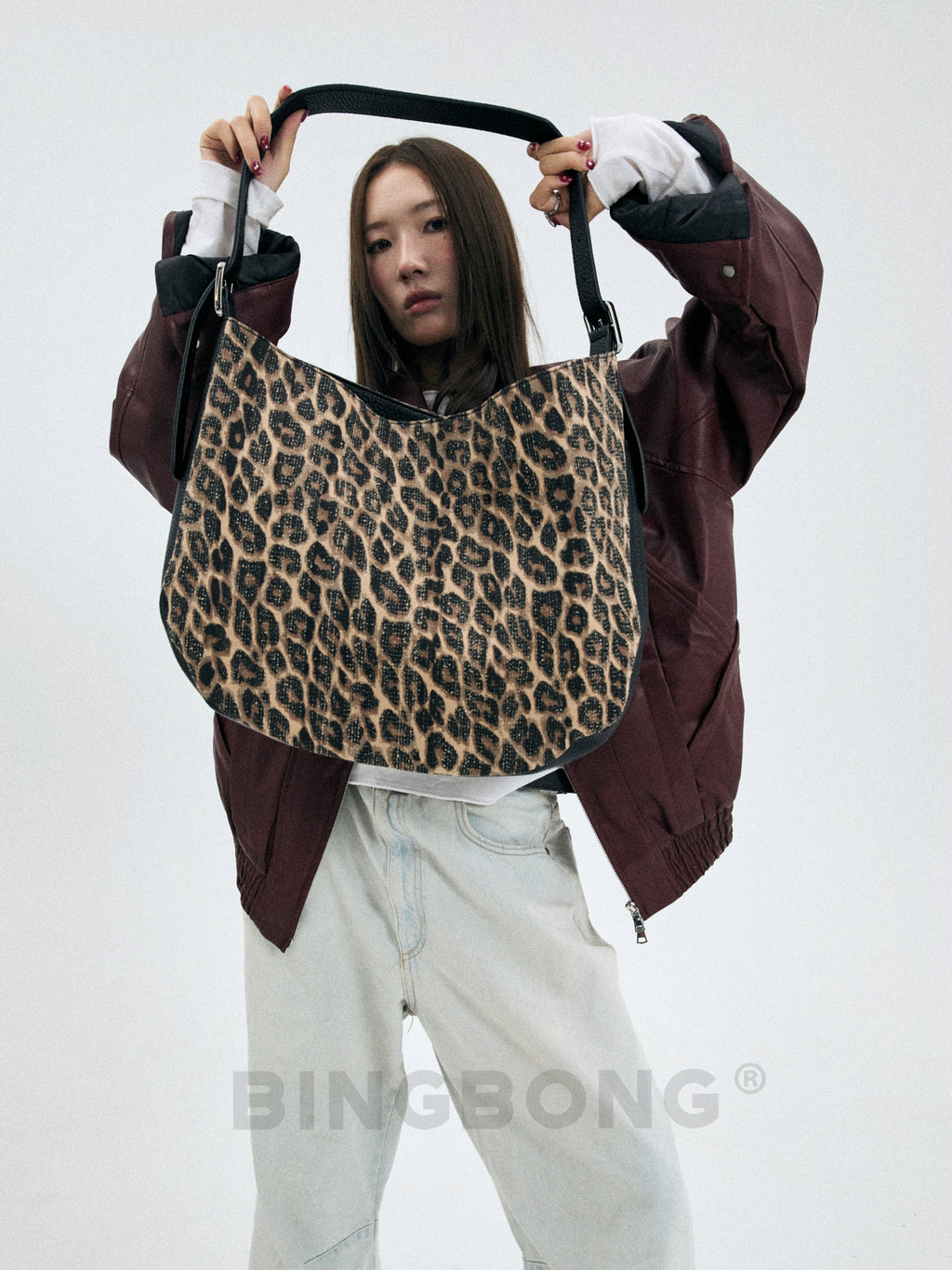 BINGBONG Leopard Print Large-capacity Color Matching Messenger Tote Bag