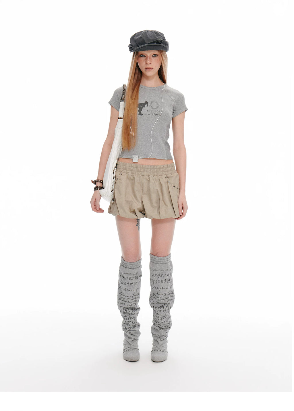 JIKOO Retro Shoulder Sleeve Letter Print Tee