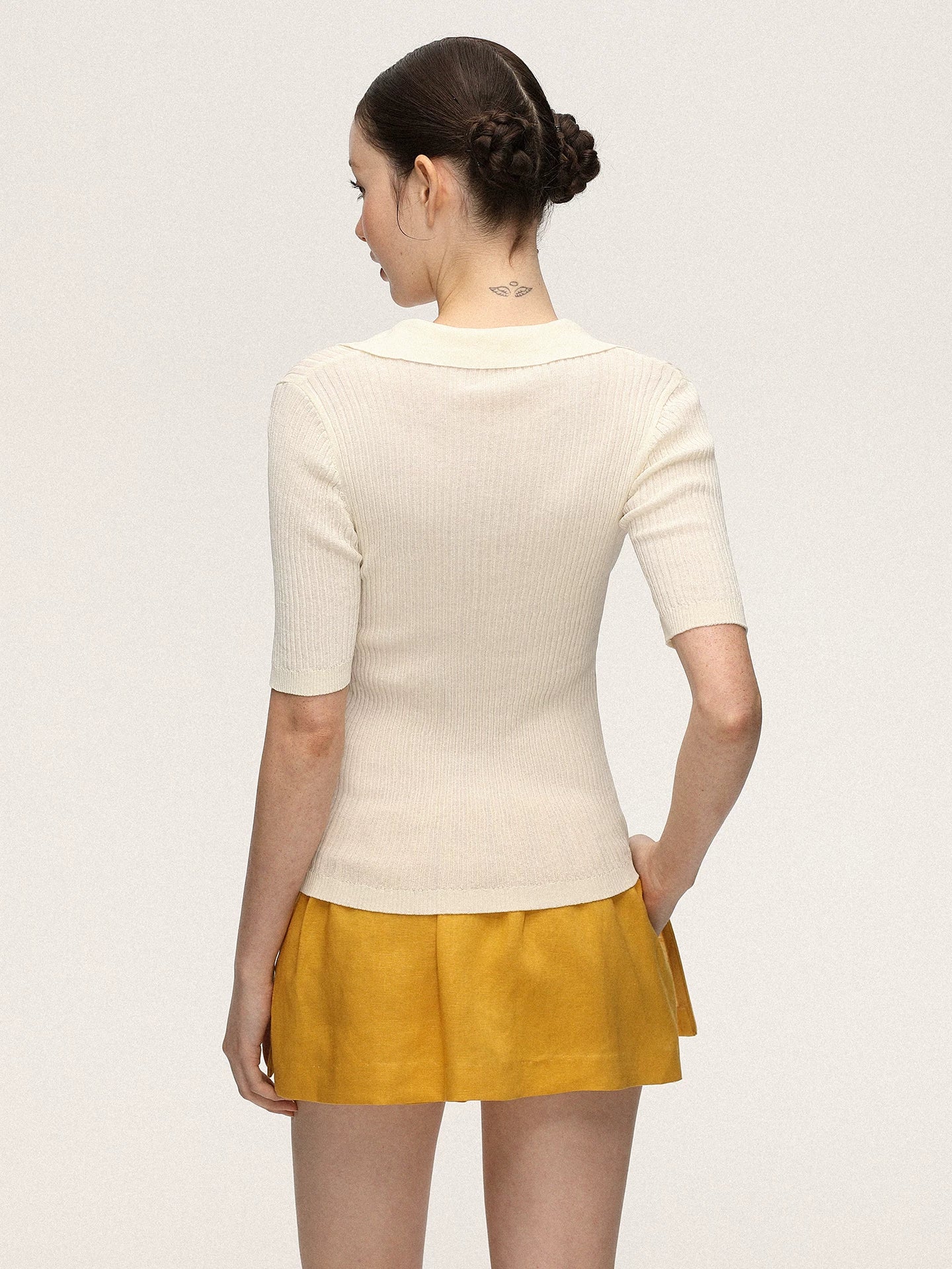 Anna Aneae Lapel Knit Slim Slim Tee