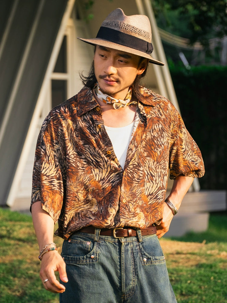 SOARIN Light and Thin Hawaiian Ruffian Handsome Casual Loose Short-sleeved Shirt