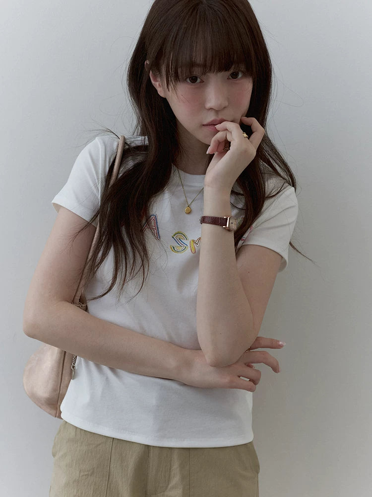 VOOE Graffiti Letter Print Crew Neck Versatile Tee