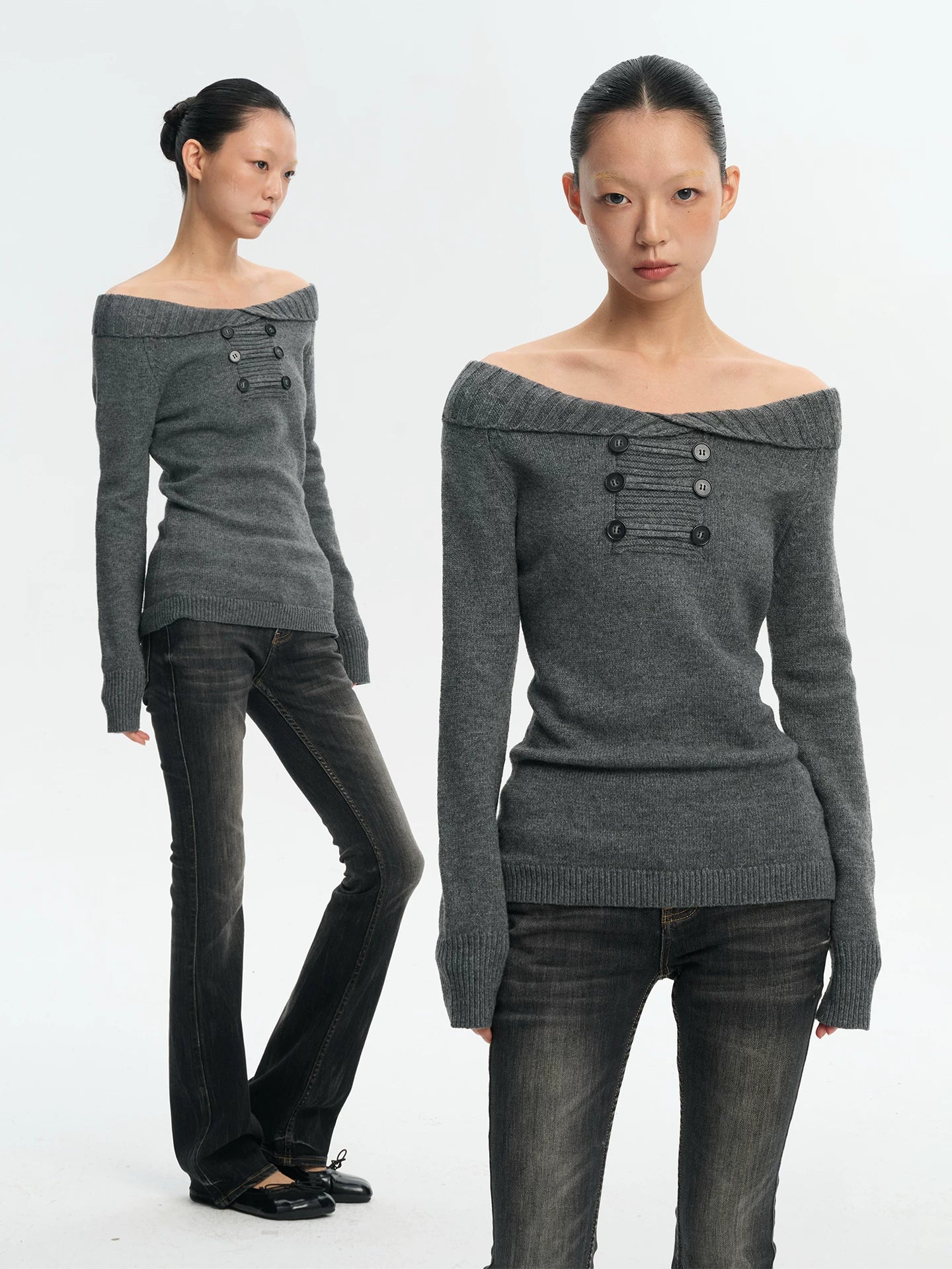 LINY LIBERTY Vintage One-word Shoulder Sweater