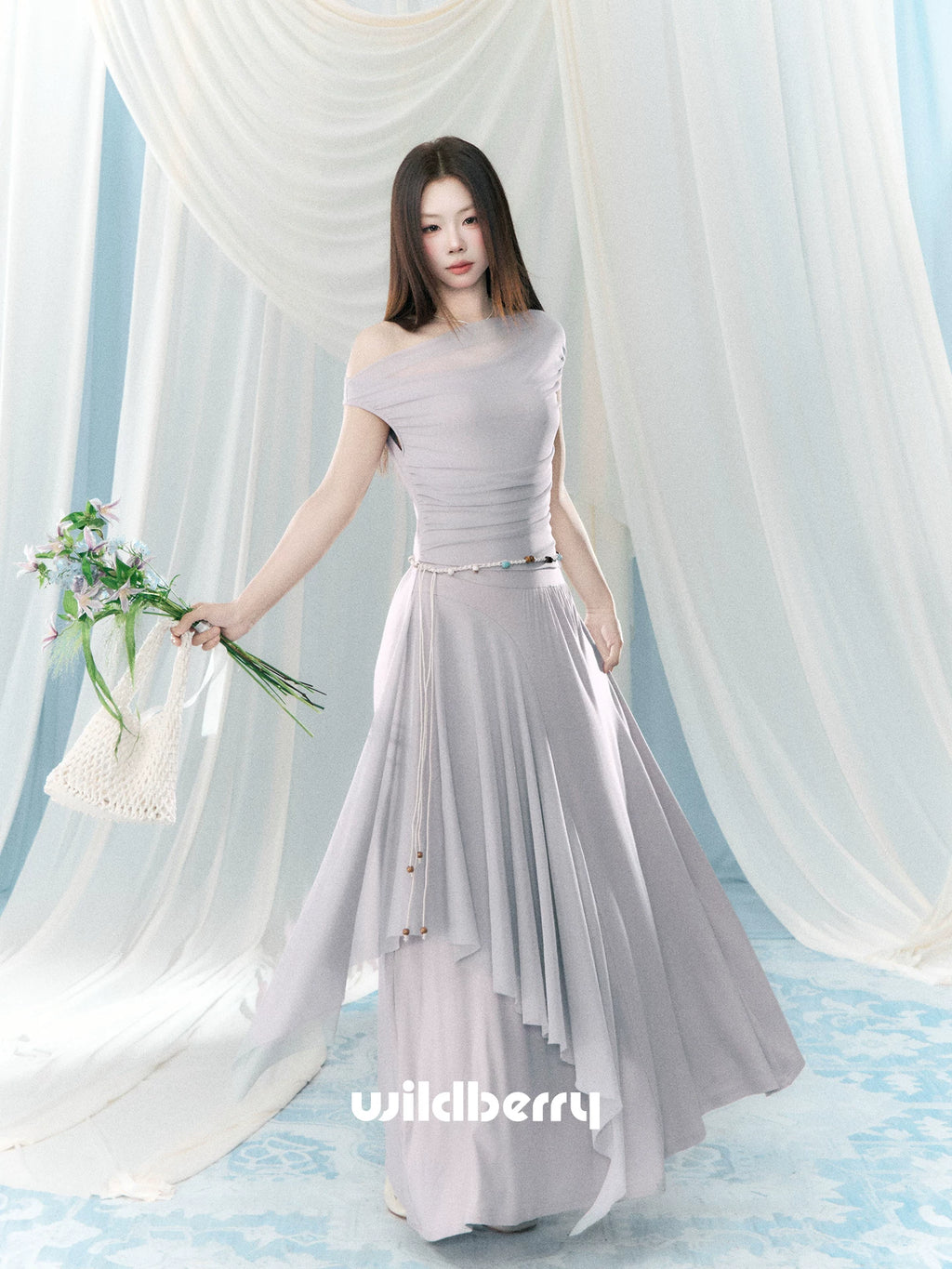 Wildberry Slanted Shoulders and Waist Long Skirt