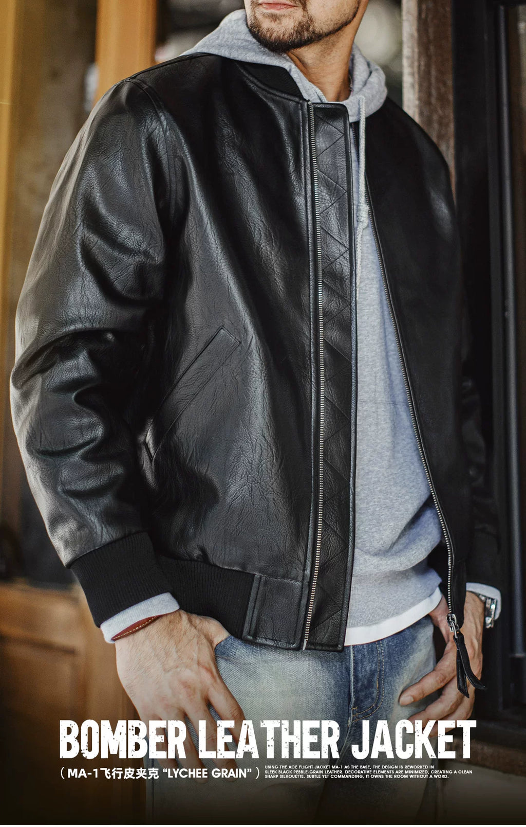 Madden Black MA1 Pilot Bomber Leather Short Jacket
