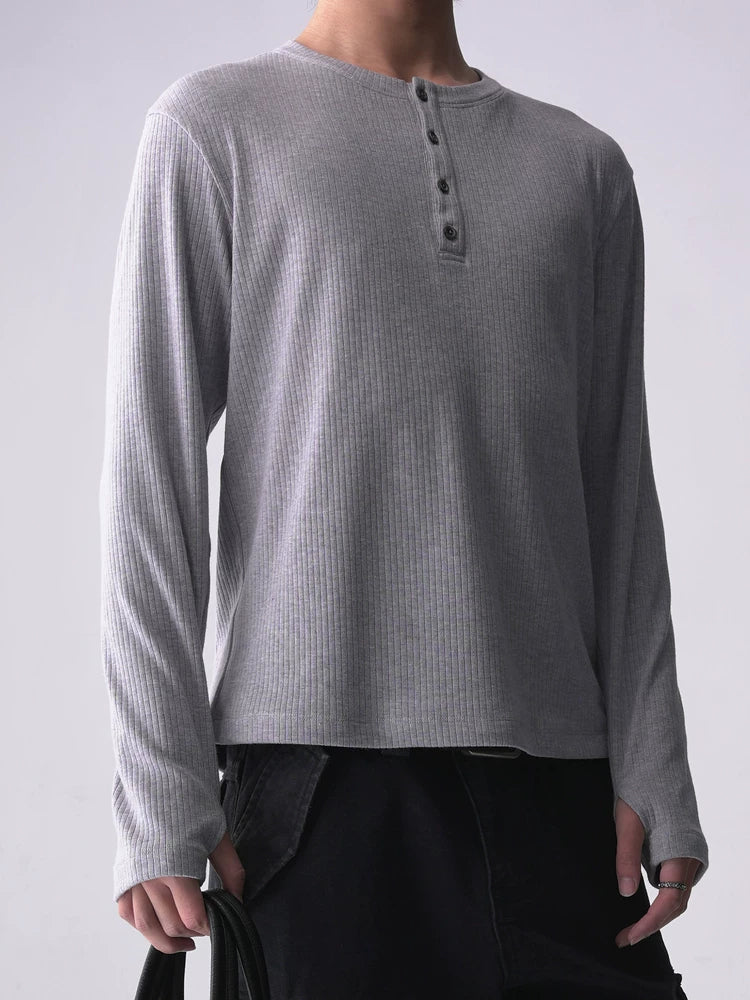 SOUTHFISH Casual Henry Neck Stretch Long Sleeve