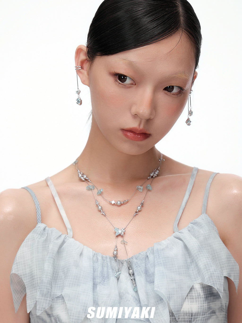 SUMIYAKI Mint Butterfly Crystal Beaded Necklace