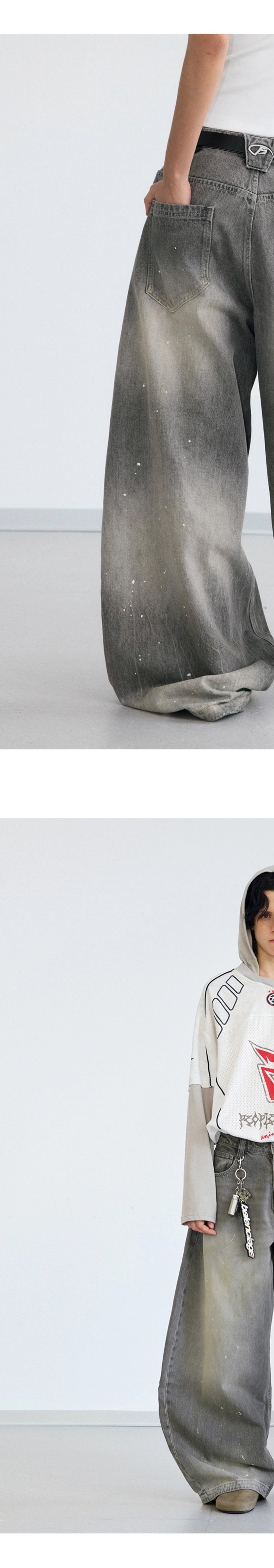 PEOPLESTYLE Vintage Ink-splashed Wide Leg Jeans