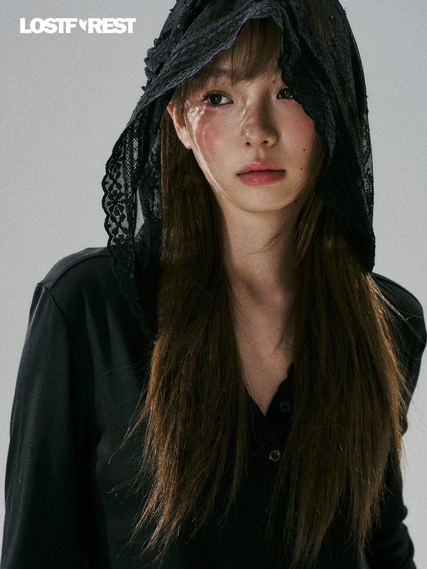 LOST FOREST Lace Bow Hat Casual Long Sleeve