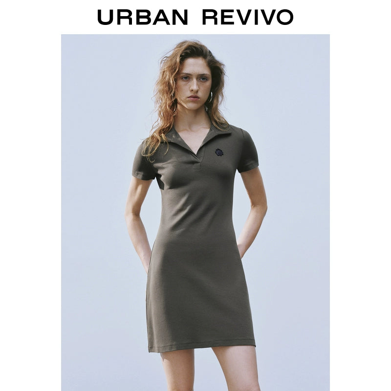 URBAN REVIVO Retro College Three-dimensional Decorative Short-sleeved Dress