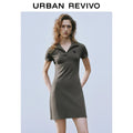 URBAN REVIVO Retro College Three-dimensional Decorative Short-sleeved Dress
