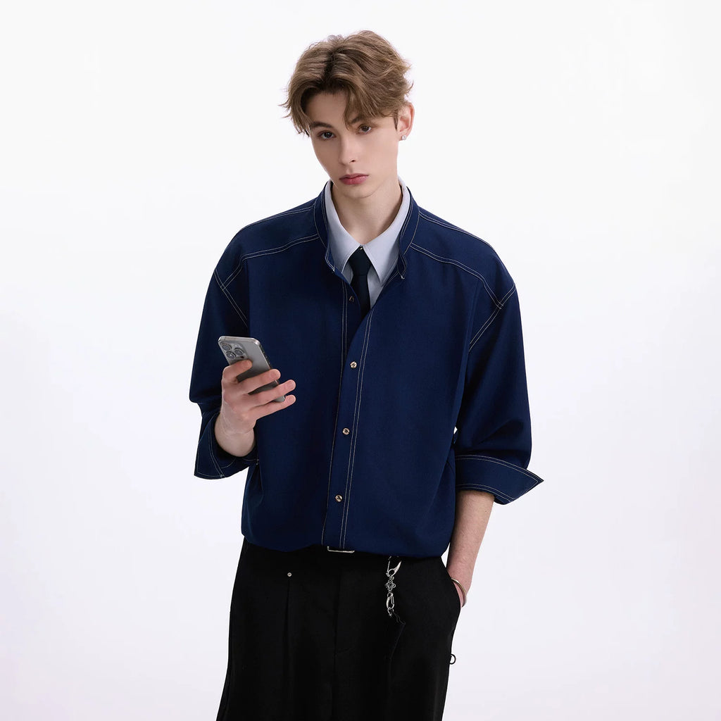 CHOR Loose Lapel Casual Fake Two-piece Shirt