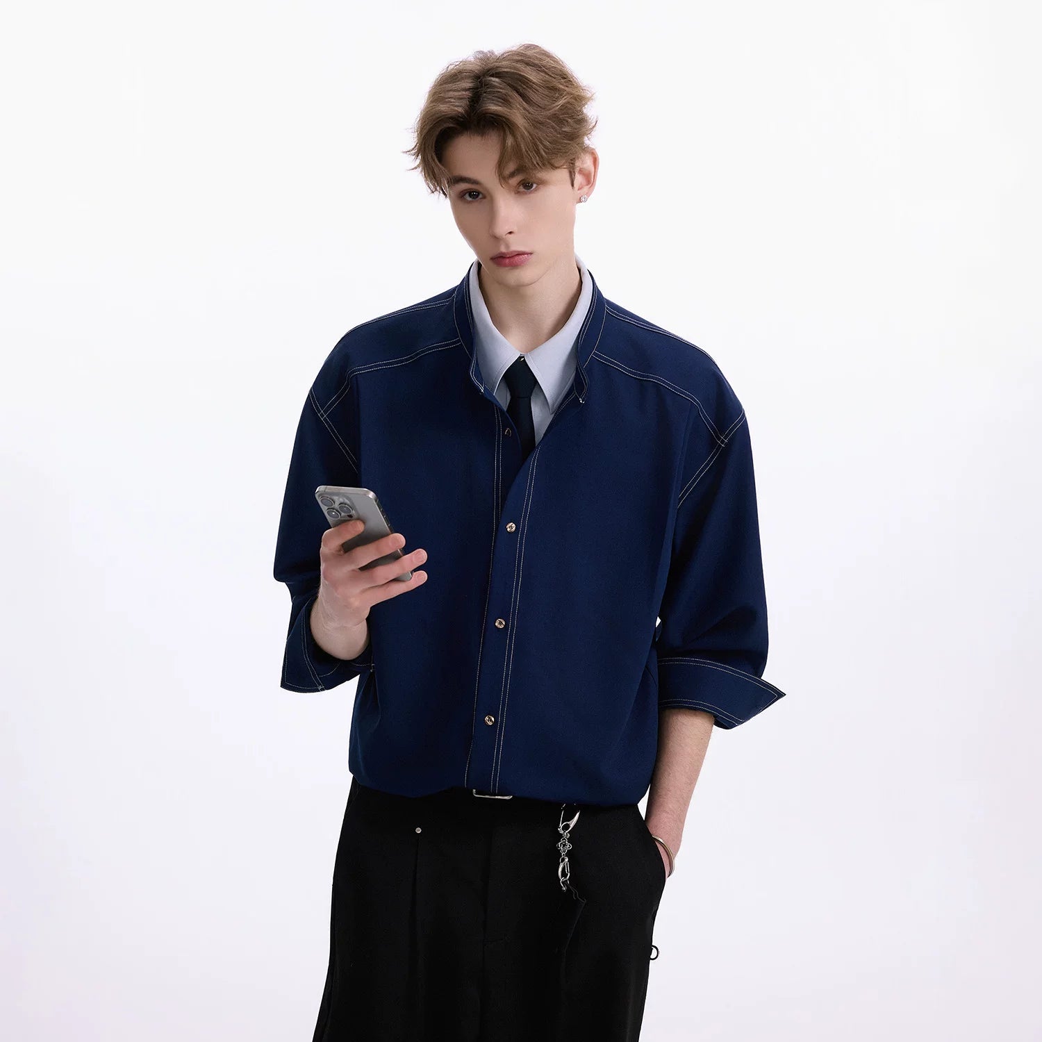CHOR Loose Lapel Casual Fake Two-piece Shirt