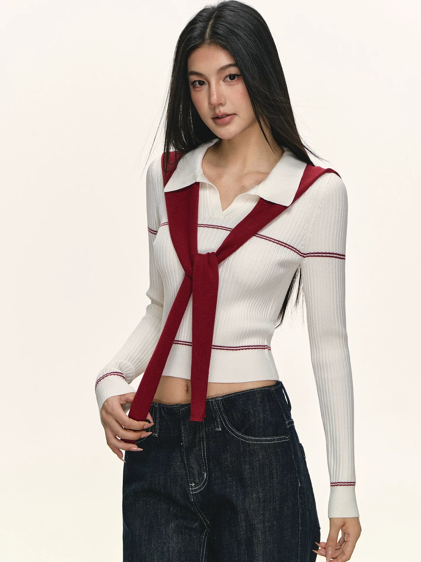 Anna Aneae Polo Collar Short Knitted Sweater