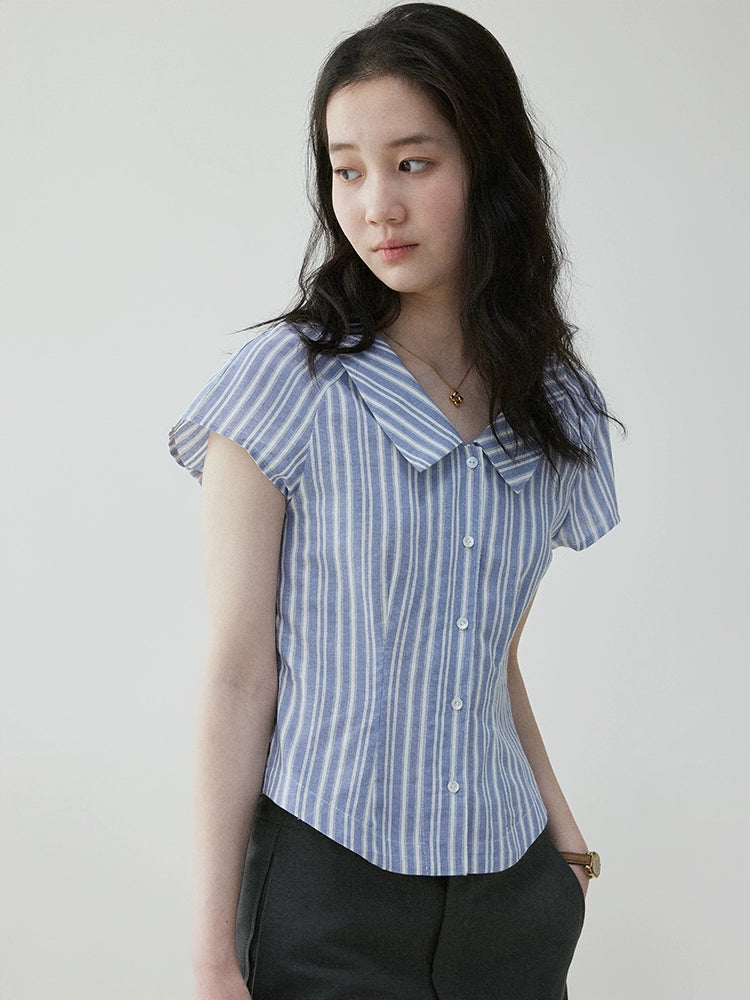 VOOE Contrasting Stripes Waist Thin Shirt