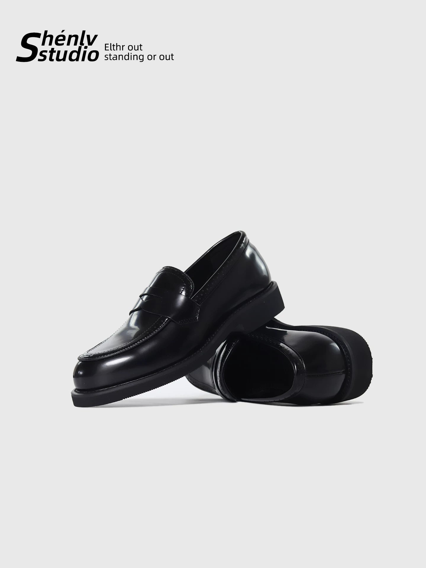 SHENLV STUDIO Engraved Retro Thin-soled Loafers Leather Shoes