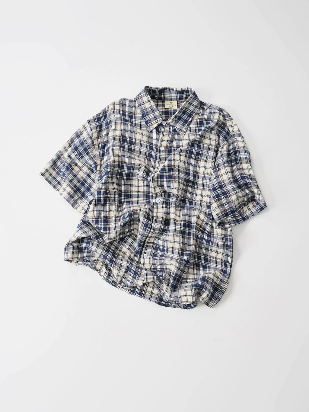 LIVINGTOWN Simple and Versatile Color-blocked Plaid Short-sleeve Shirt