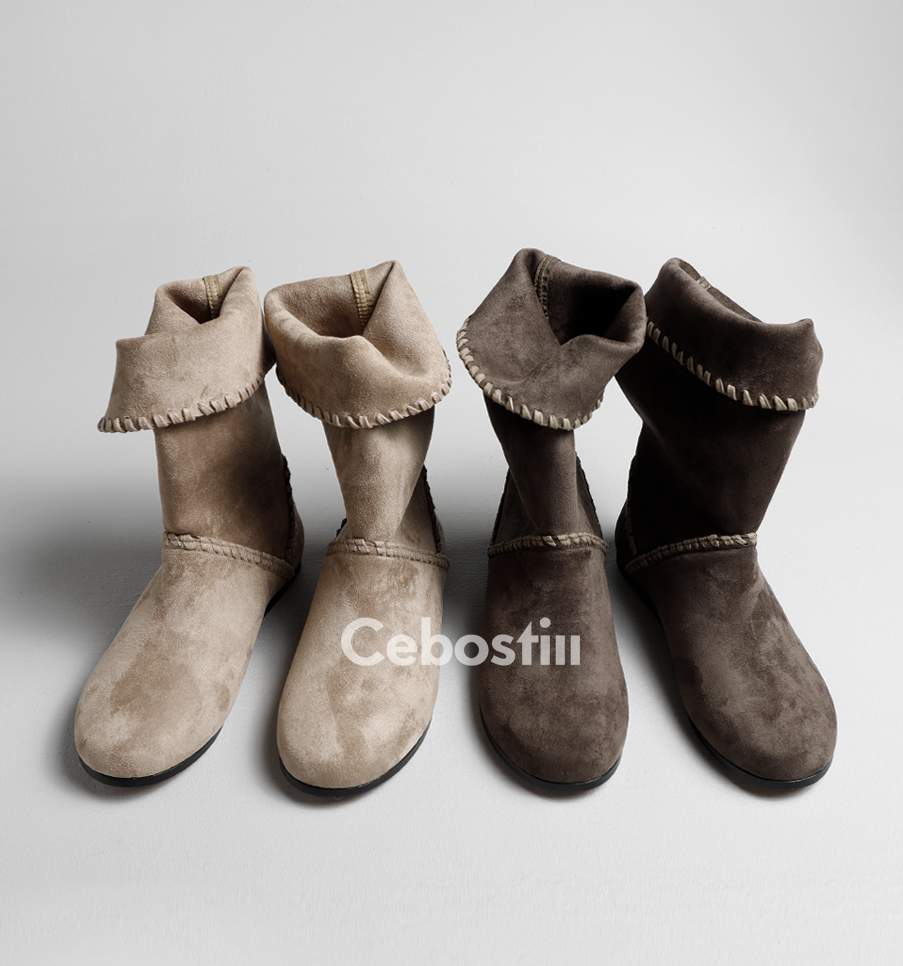 Cebostin Anti-fleece Leather Retro Flat-bottomed High Boots