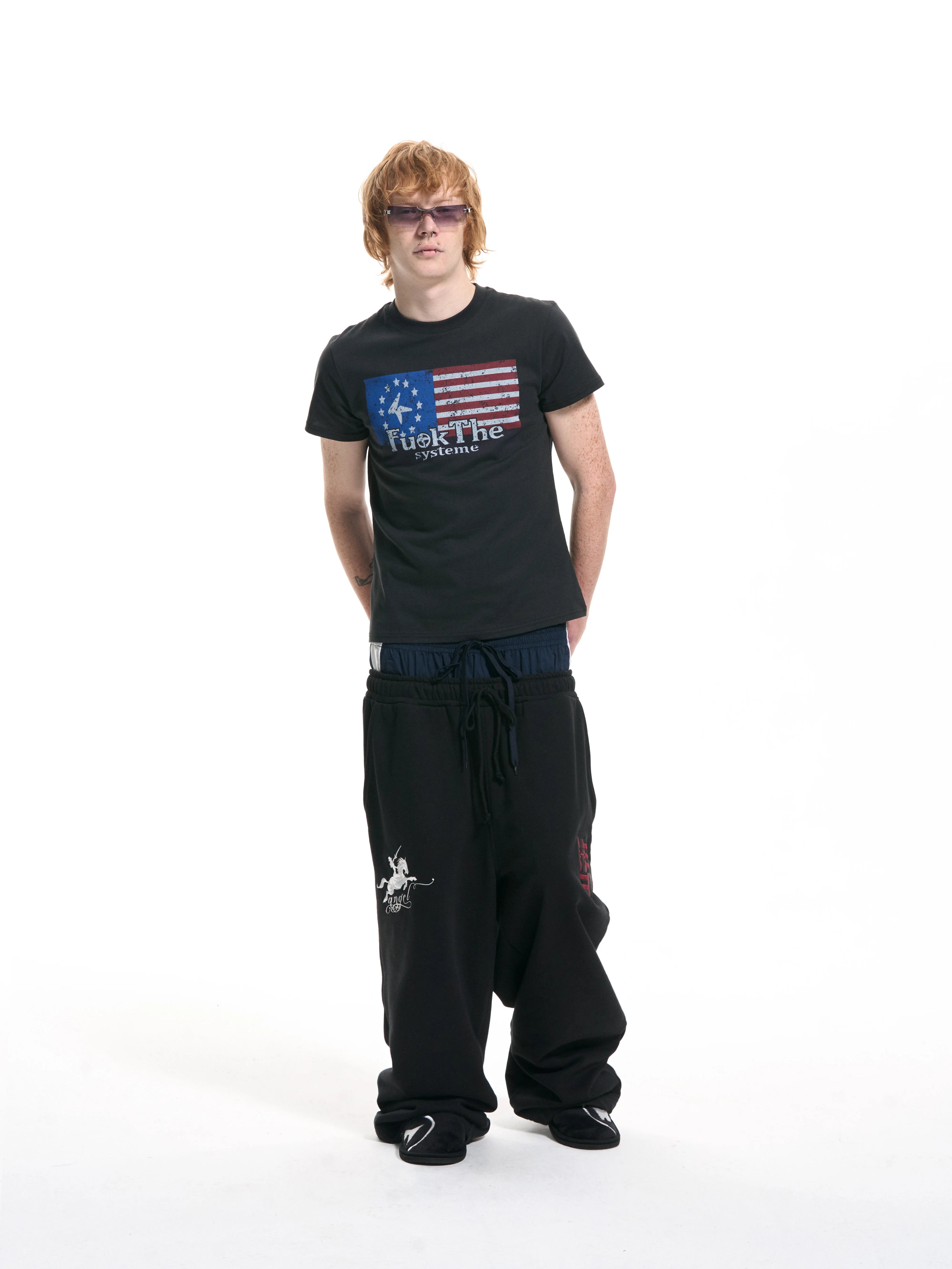 4AM Flag Print Front Shoulder Slim Tee
