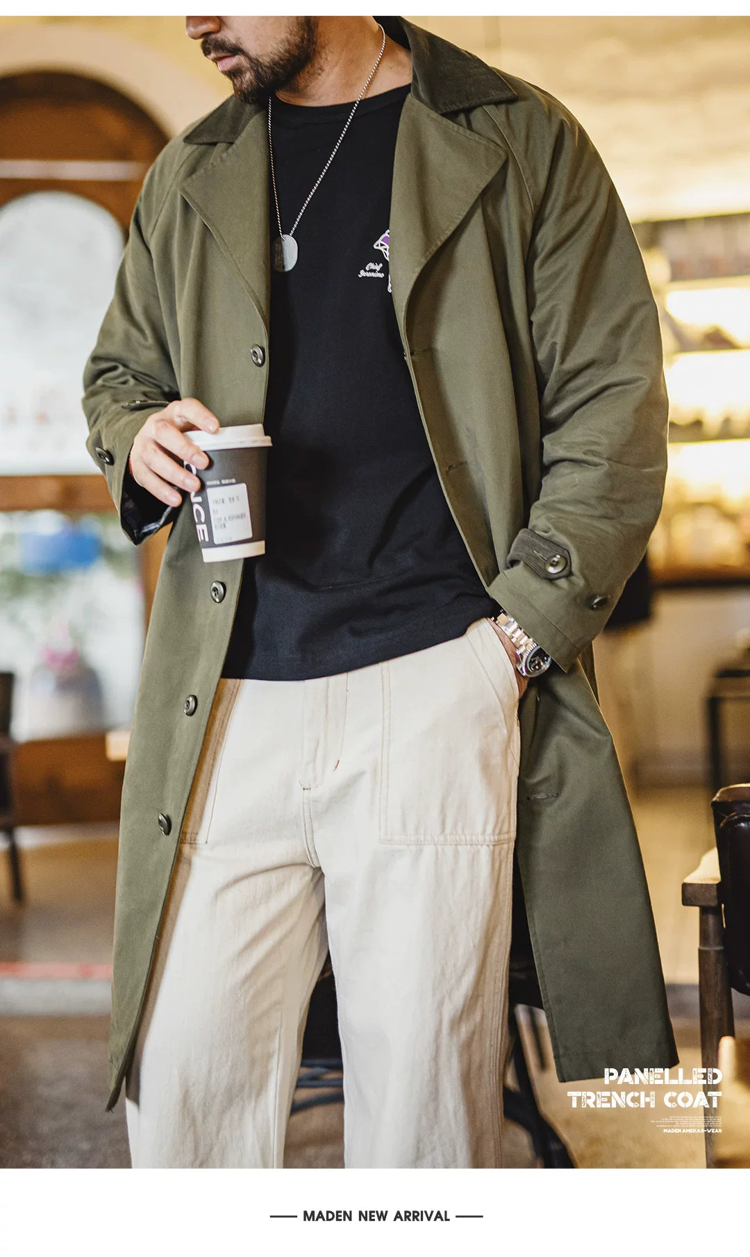 Madden Green Medium and Long Lapel Cotton Trench Coat