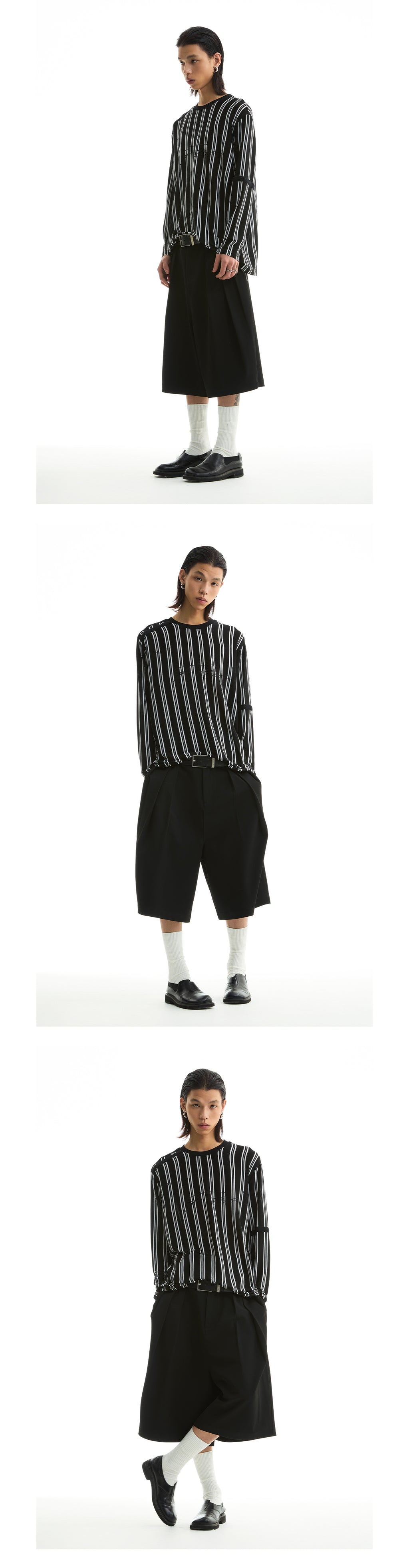 FUNKYFUN 2025SS Double-piece pleated design waistless wide five-point low-crotch trousers shorts