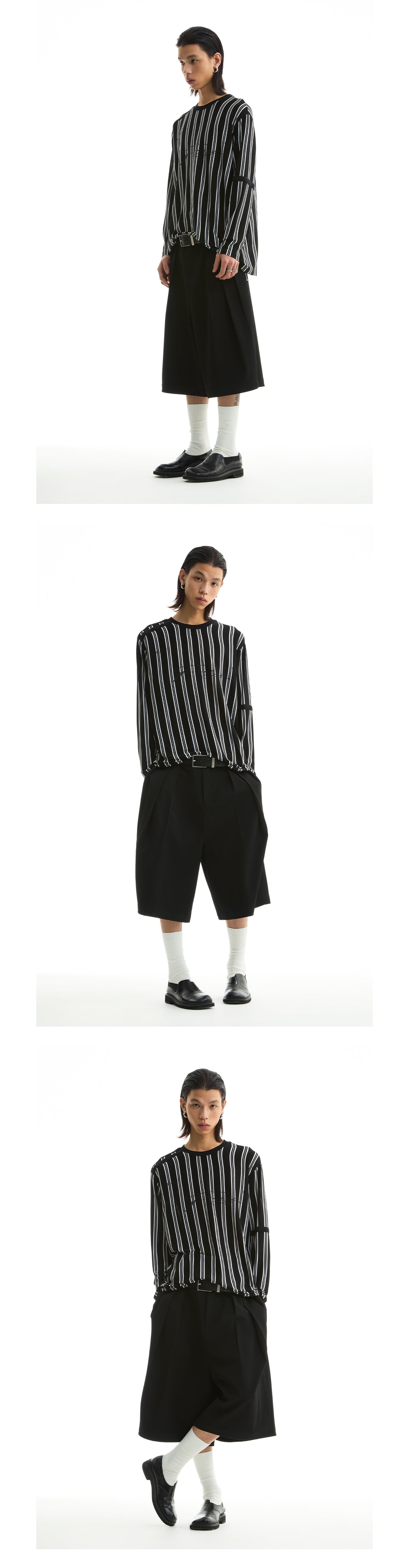 FUNKYFUN 2025SS Double-piece pleated design waistless wide five-point low-crotch trousers shorts