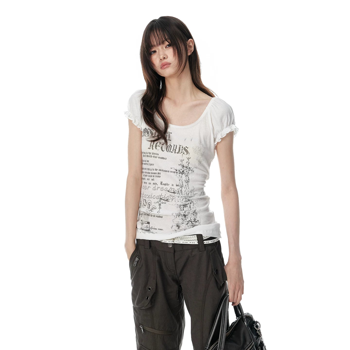 JIKOO Retro U-neck Slim and Thin Lace Tee