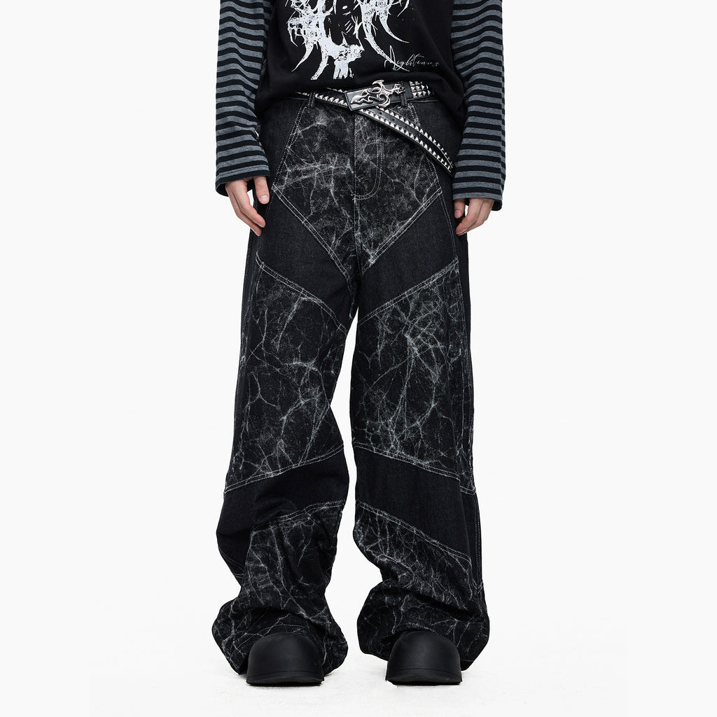 Lightinus Spider Web Stitching Wide-leg Jeans