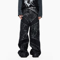 Lightinus Spider Web Stitching Wide-leg Jeans