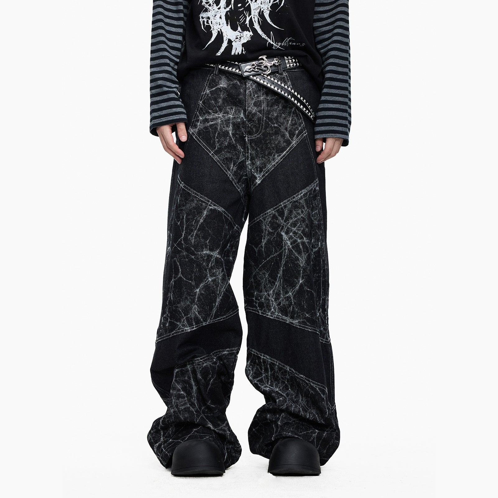 Lightinus Spider Web Stitching Wide-leg Jeans