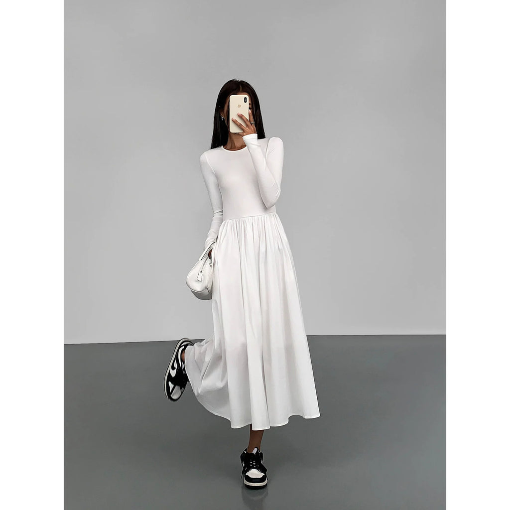 OUSPH Crew Neck Long Sleeve Knitted Dress