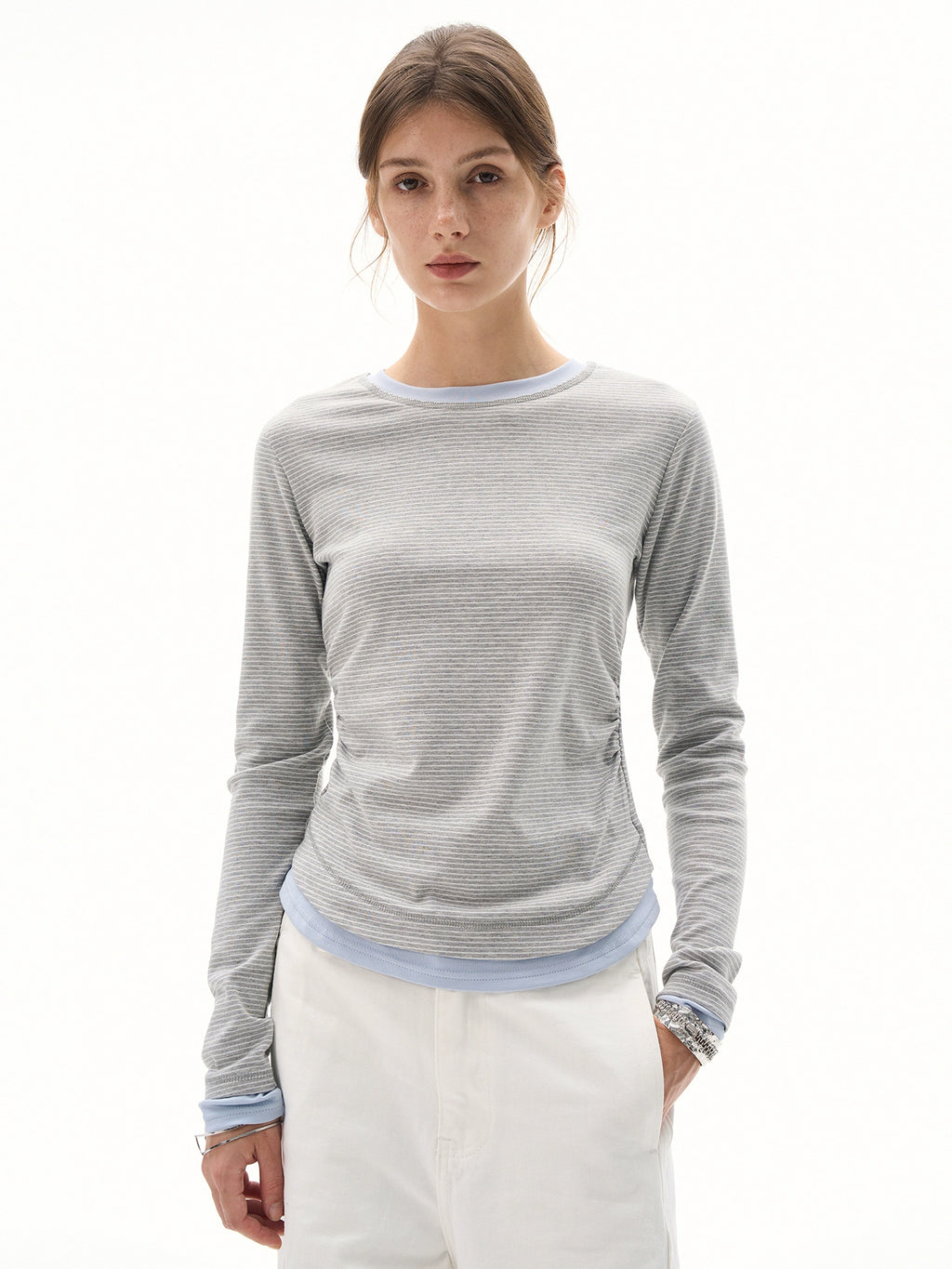 MADWITCH Vintage Simple Contrast Fake Two-piece Striped Long Sleeve